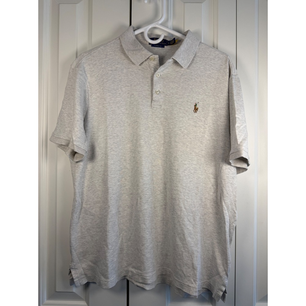 Polo Ralph Lauren Mens Classic Fit Short Sleeve Polo Shirt Gray Heather Large - Picture 1 of 4